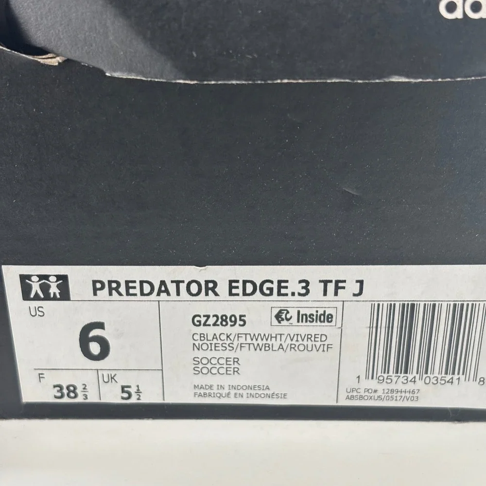 Adidas Predator Edge.3 TF J Youth Size 6 Black Soccer Cleats GZ2895 New Turf